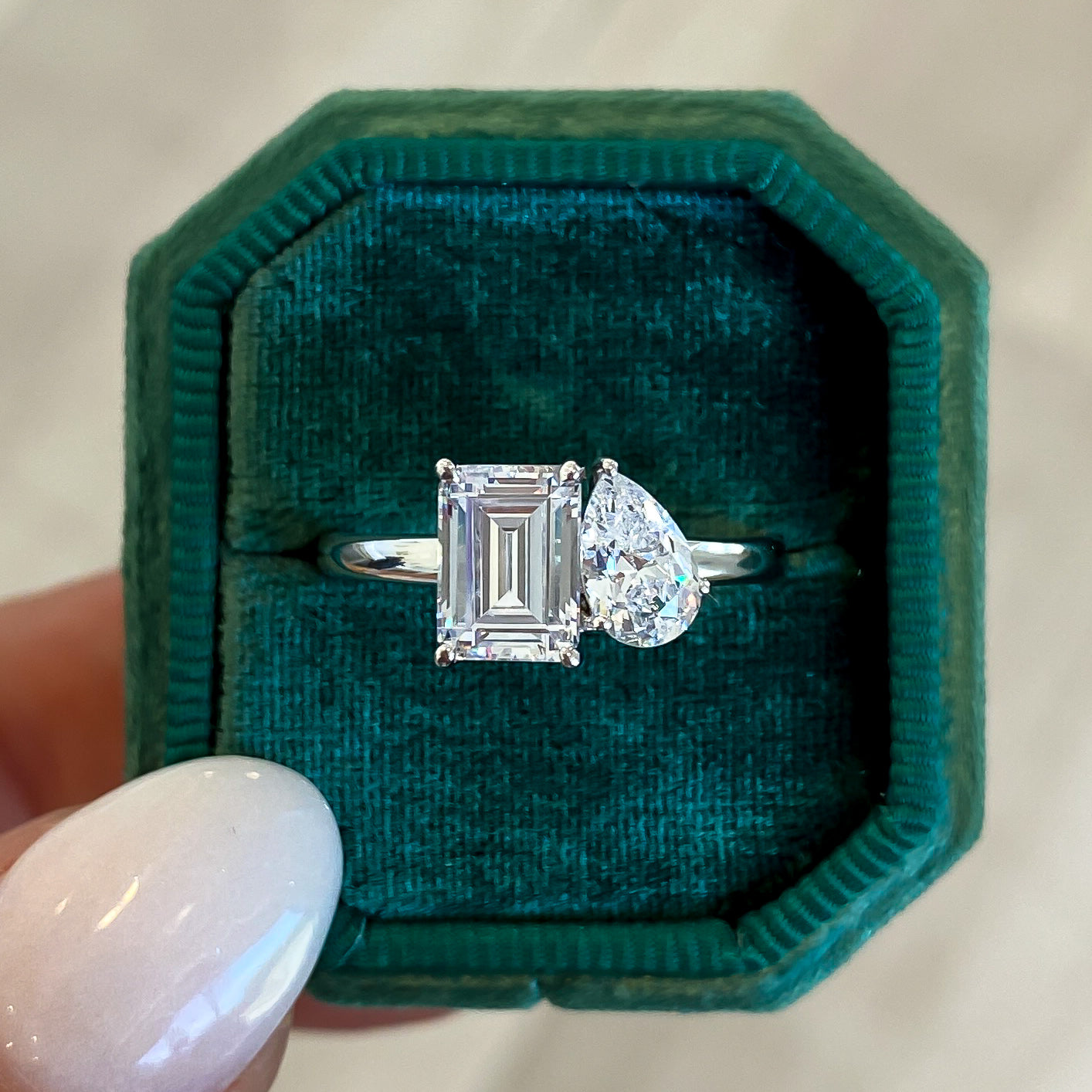Pear Emerald Shape Two Stone Engagement Ring Setting (Does Not Include Center Stones)