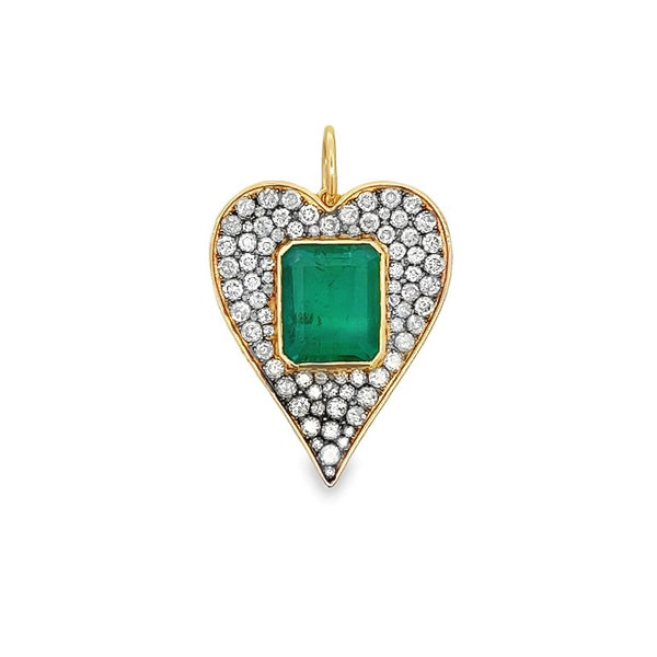 Emerald Gemstone and Diamond Accented Heart Charm (Chain Not Included)