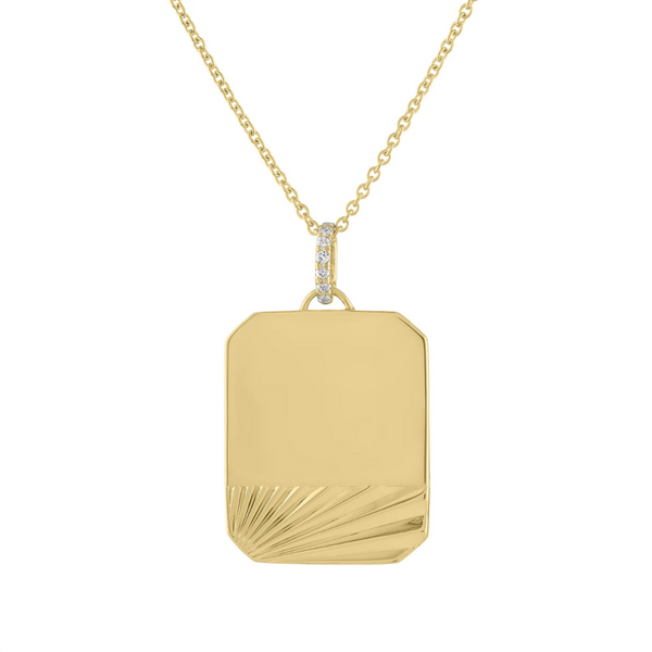 Fluted Diamond Dog Tag Necklace