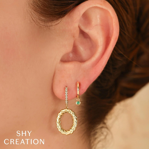 Emerald Gemstone Bezel Huggie Hoop Dangle Earrings