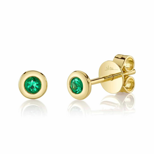 Emerald Gemstone Bezel Earrings