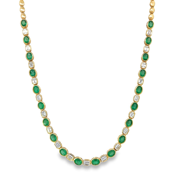 Bezel Set Alternating Emerald & Diamond Necklace