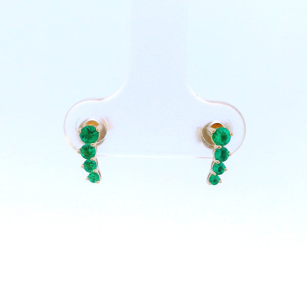 Petite Graduated Emerald Gemstone Climber Stud Earrings (Pair)