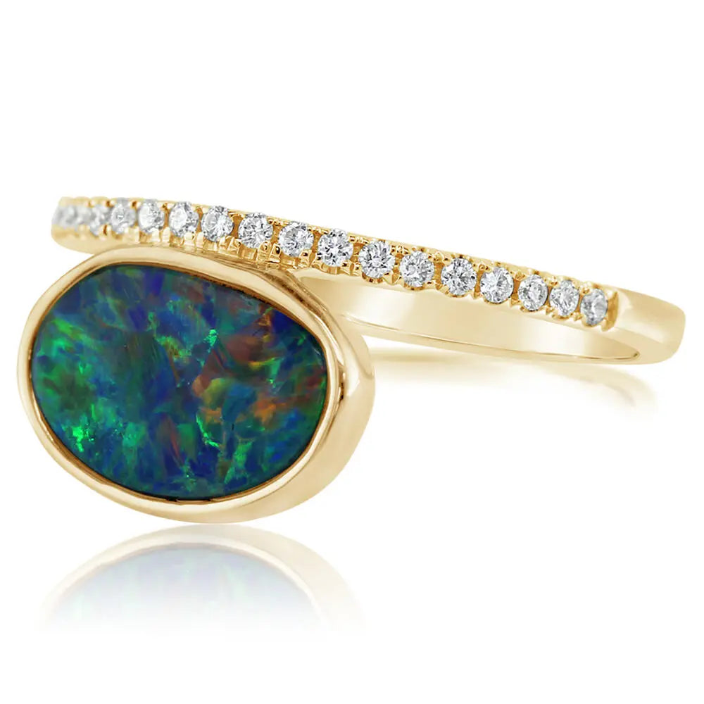 Australian Opal Doublet and Diamond Stackable Ring - Carter's Collective Fine Jewelry