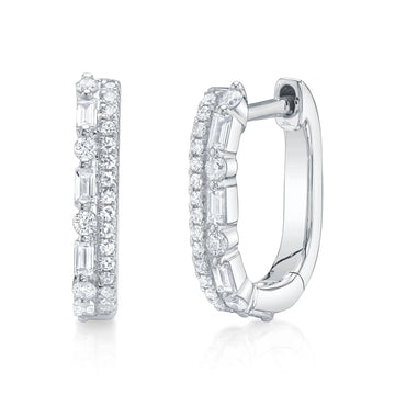 Natural Diamond Baguette & Oval Huggie Hoop Earrings - Carter's Collective Fine Jewelry
