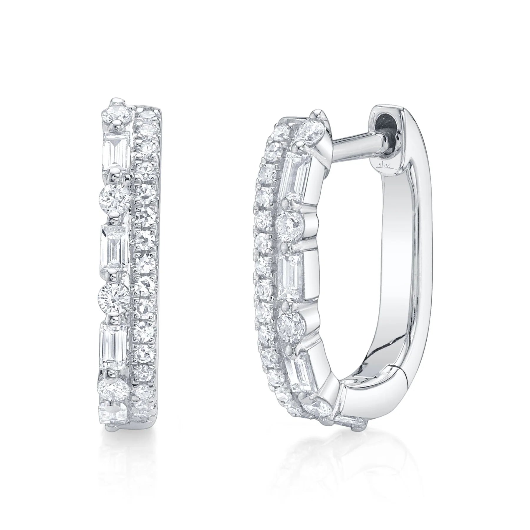 Natural Diamond Baguette & Oval Huggie Hoop Earrings - Carter's Collective Fine Jewelry