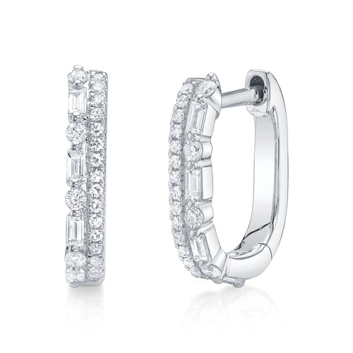 Natural Diamond Baguette & Oval Huggie Hoop Earrings - Carter's Collective Fine Jewelry
