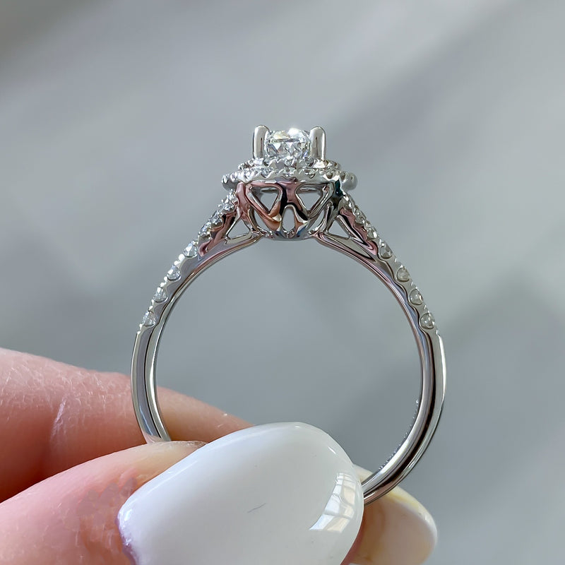 Previously Loved Oval Diamond Engagement Ring with Double Diamond Halo and Split Band (Sold As Is)