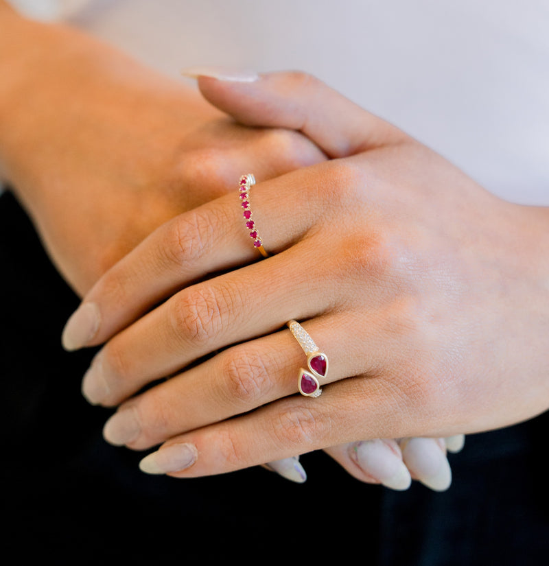 Ruby Bypass Ring with Pave Diamond Band