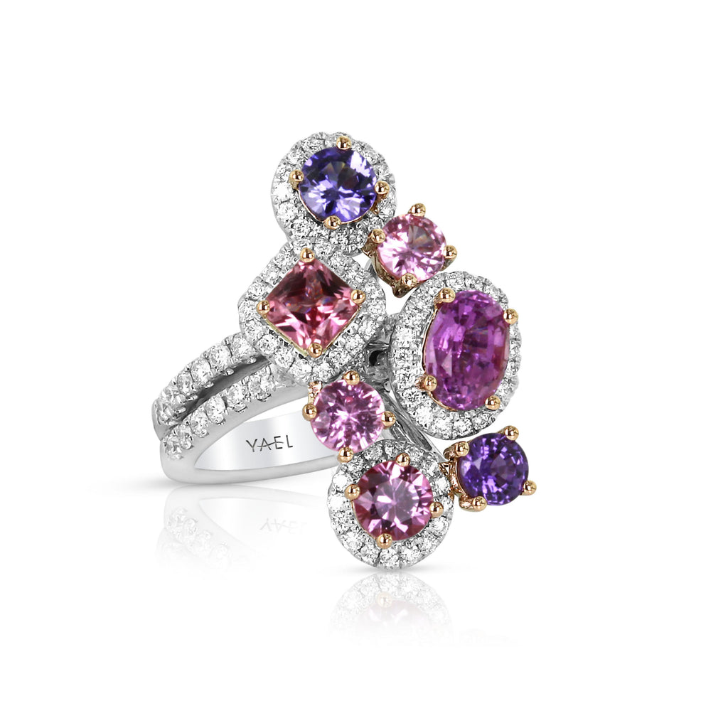 Multi Color Sapphire Halo Fashion Ring, 4.01 CTTW - Carter's Collective Fine Jewelry