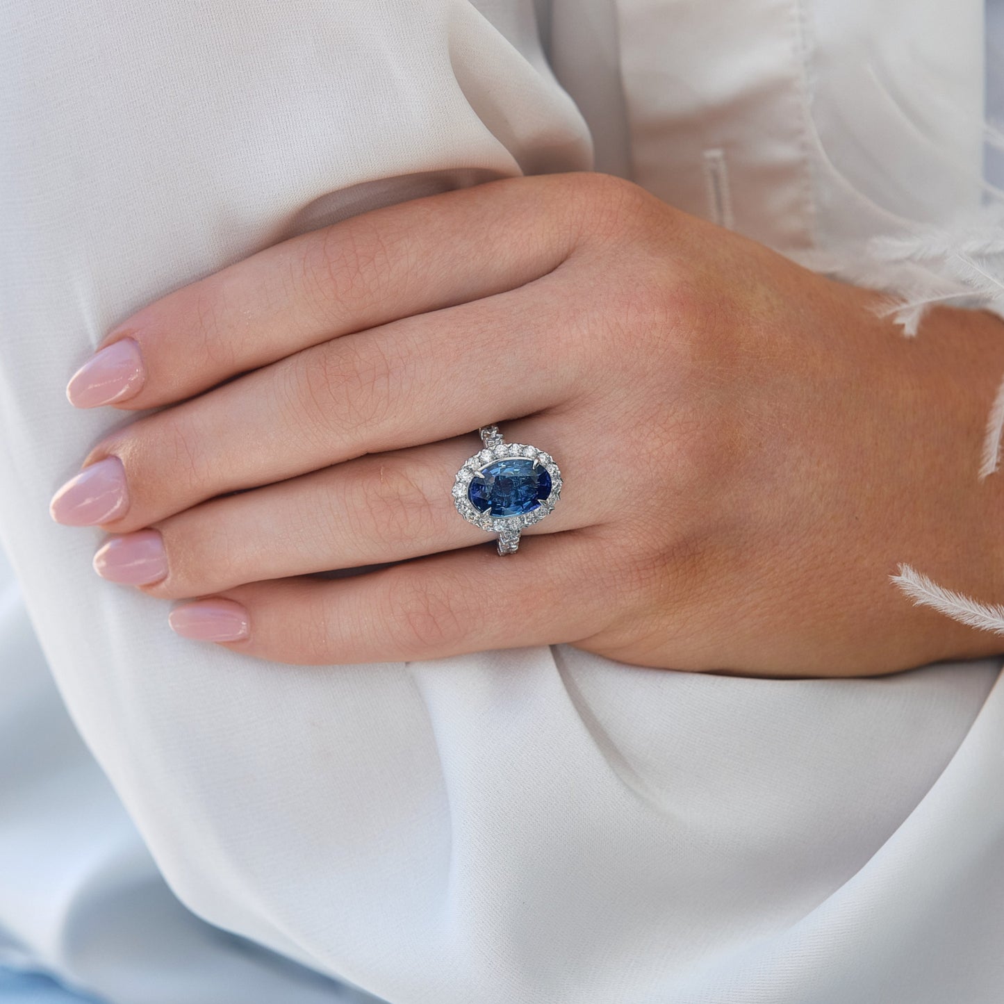 Bespoke Sri Lankan Oval Blue Sapphire and Diamond Ring - Carter's Collective Fine Jewelry