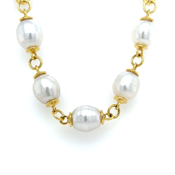 South Sea Pearl Necklace with Gold Links and Diamond Clasp Accents