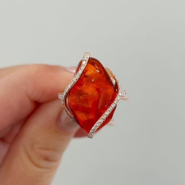 Free Form Fire Opal Diamond Wrap Ring
