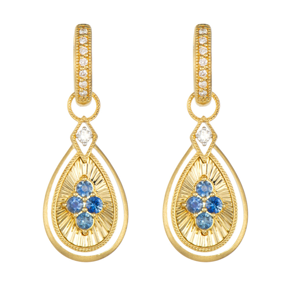 Fluted Pear Shape Blue Sapphire & Diamond Earrings