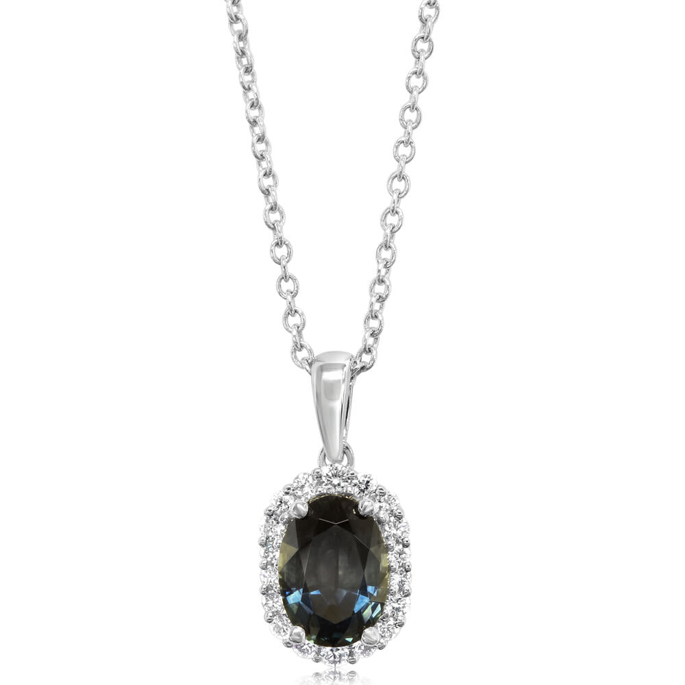 14K White Gold Montana Sapphire Pendant with Diamond Accents