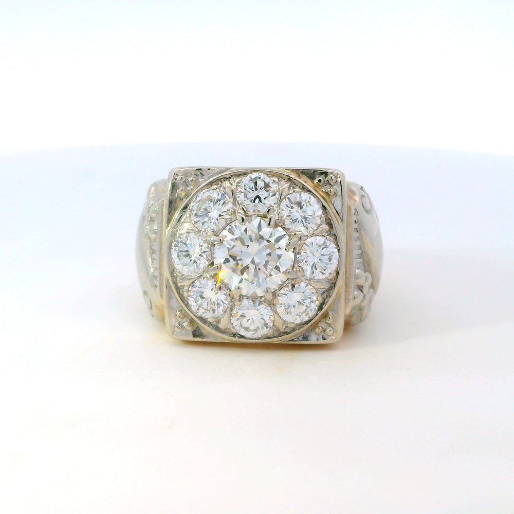 
                  
                    Previously Loved Round Diamond Center with Diamond Halo Men's Ring (Sold As Is)
                  
                