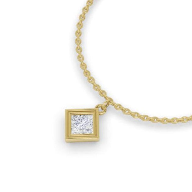 Nova Princess Cut Natural Diamond Double Bezel Charm (Chain Not Included) - Carter's Collective Fine Jewelry