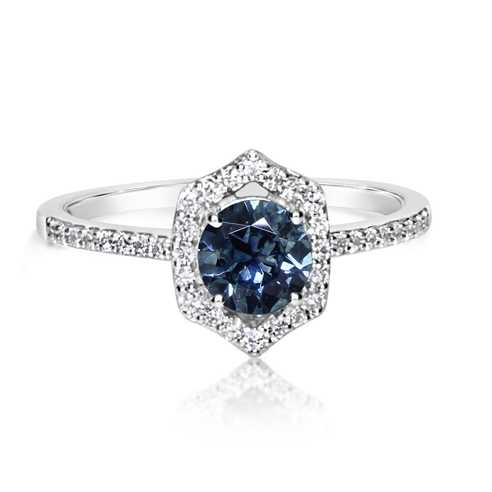 14K White Gold Montana Sapphire Fashion Ring with Diamond Accents