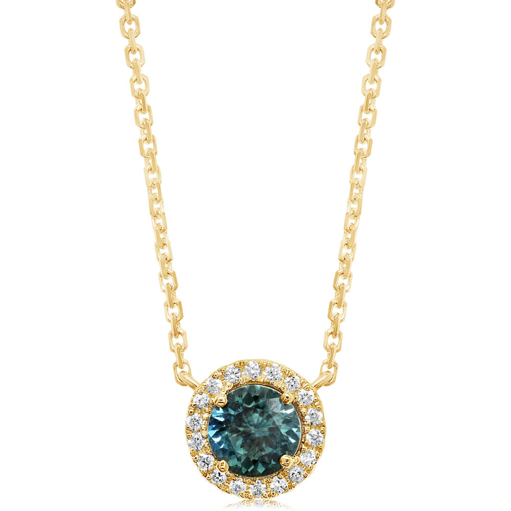 14K Yellow Gold Montana Sapphire Necklace with Diamond Accents