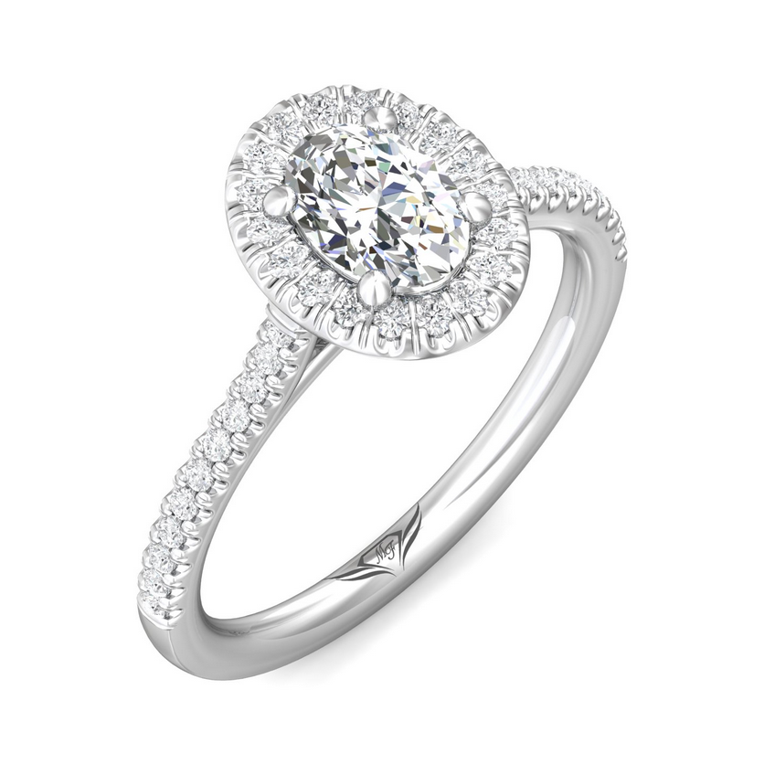 Oval Diamond Halo Semi Mount Engagement Ring Setting with Diamond Gallery Detail (Does Not Include Center Stone)