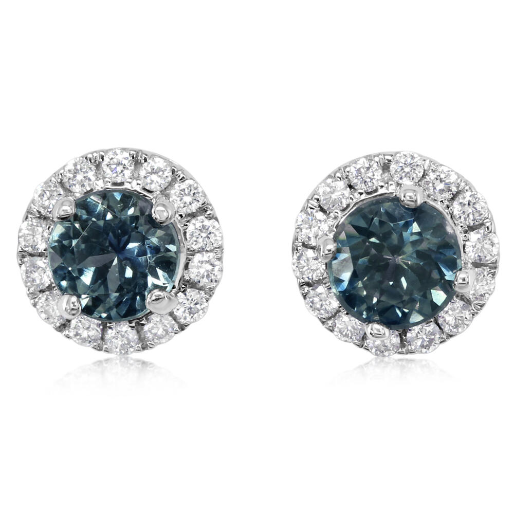 14K White Gold Montana Sapphire Earrings with Diamond Accents