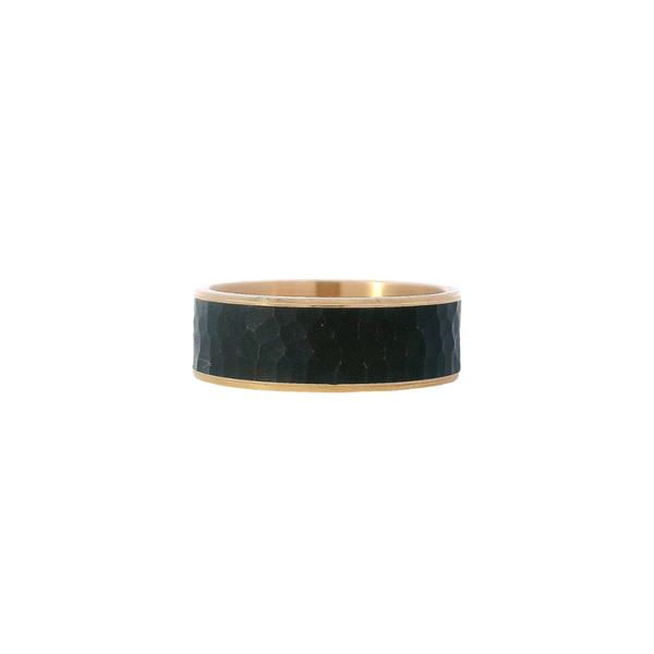 Previously Loved Tantalum and 14K Yellow Gold Men's Wedding Band with Hammer Finish (Sold As Is)