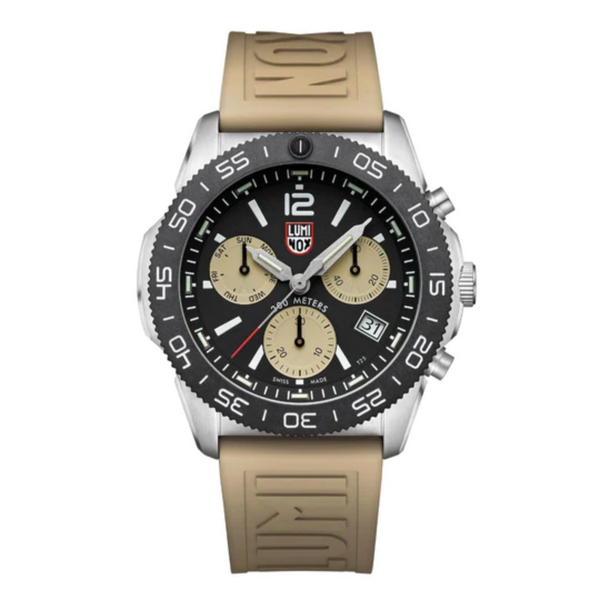 Luminox Pacific Diver Chronograph Sand Sub Dials and Tan Rubber Band Watch