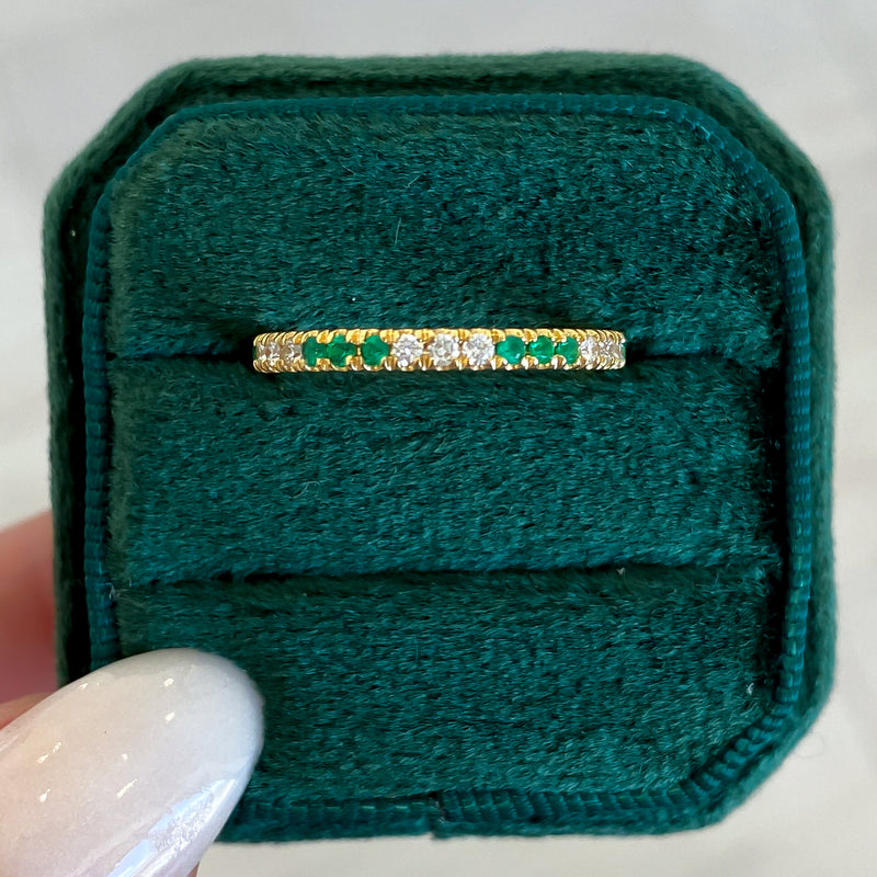 14K Yellow Gold Diamond and Emerald Gemstone Straight Stackable Band