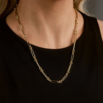 Alternating Round and Elongated Fancy Link Paper Clip Chain Necklace, 18 Inches - Carter's Collective Fine Jewelry