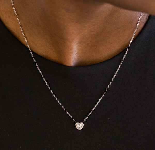 Diamond Heart Necklace with Diamond Halo