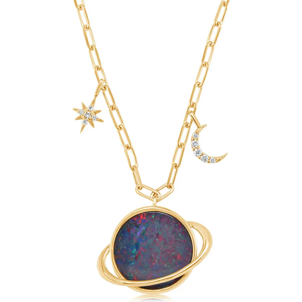 Australian Opal and Diamond Saturn Necklace, 4.90 CTTW - Carter's Collective Fine Jewelry