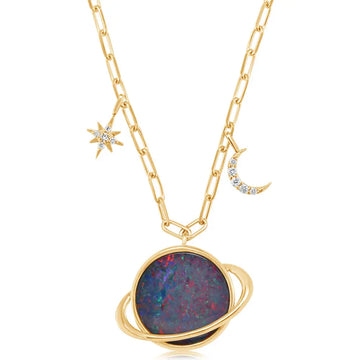 Australian Opal and Diamond Saturn Necklace, 4.90 CTTW