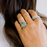 Antique-Inspired Cushion Shape Green Tourmaline Ring with Baguette Diamond Accents