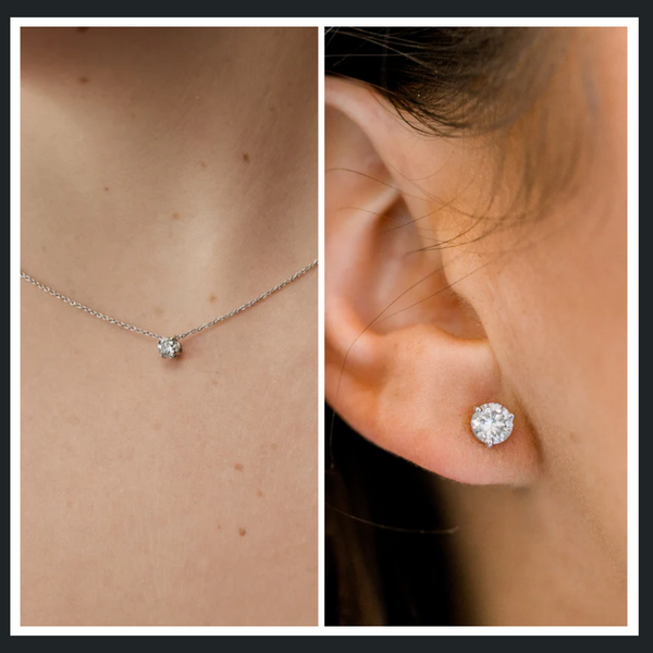 Lab Grown Diamond Studs & Diamond Drop Necklace Set, 1.50 CTTW