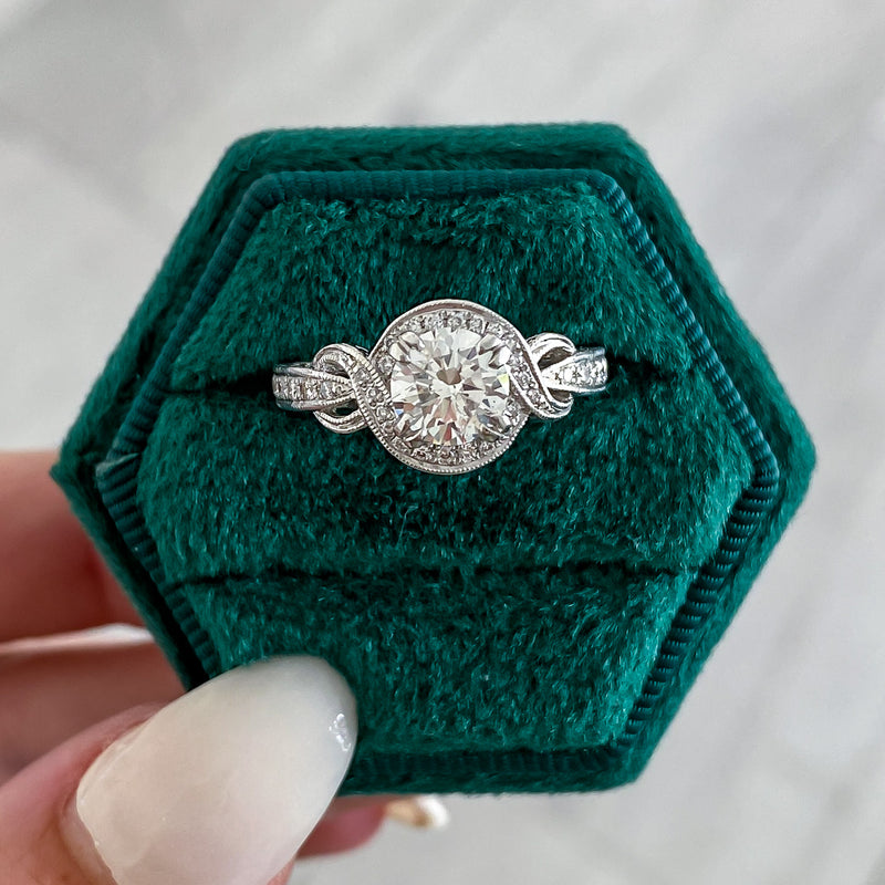 Previously Loved Round Natural Diamond Halo Twist Engagement Ring