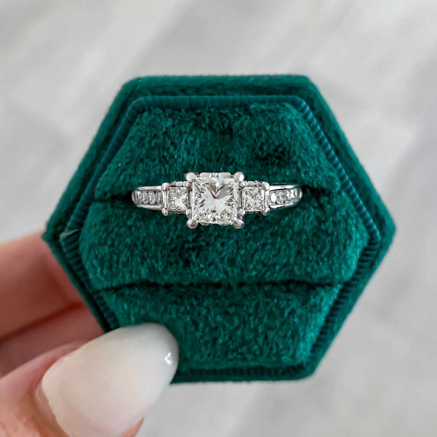 Previously Loved Princess Cut Diamond Three Stone Engagement Ring