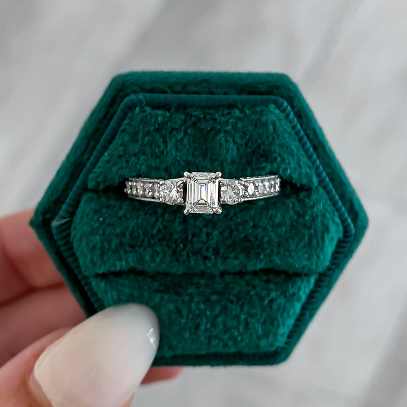 Previously Loved Emerald Cut Diamond Three Stone Engagement Ring