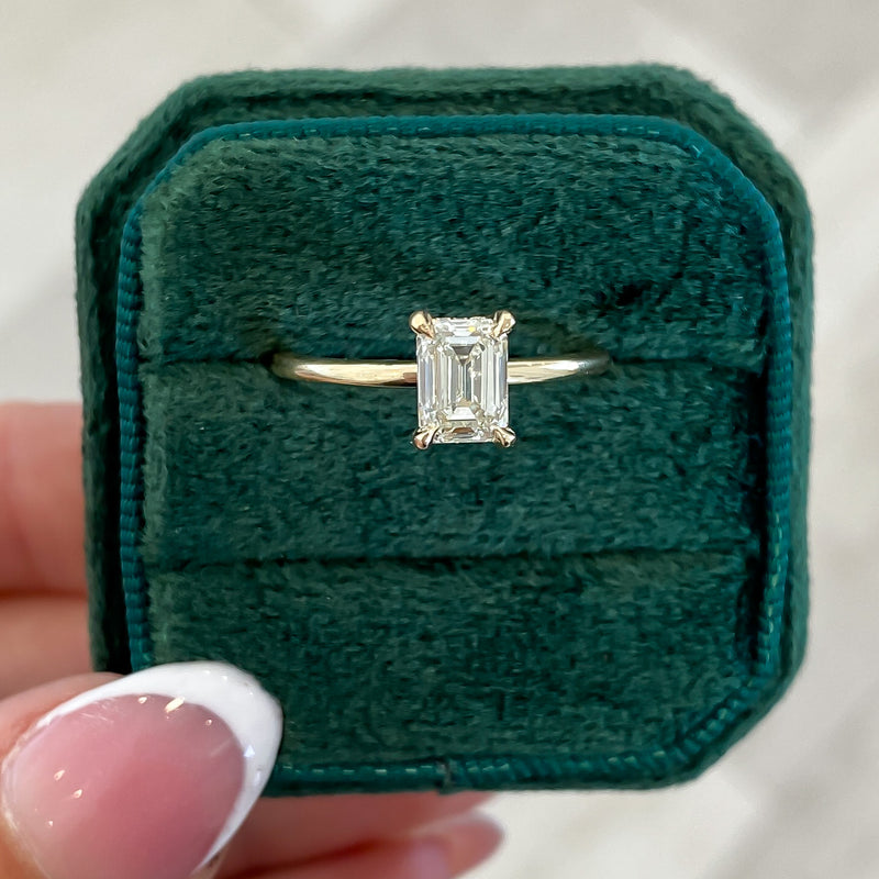 Azalea Emerald Cut Natural Diamond Hidden Halo Solitaire Engagement Ring