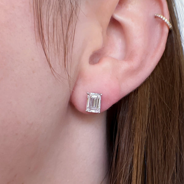 Lab Grown Emerald Cut Diamond Stud Earrings, 2.03 CTTW