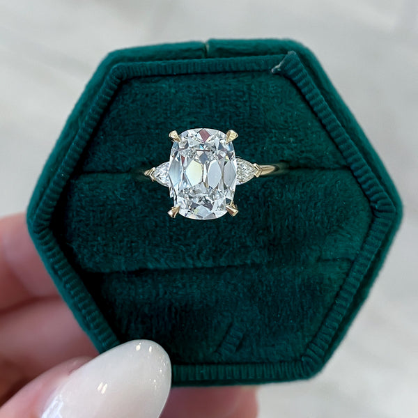 Daisy Lab Grown Elongated Antique Cushion Diamond Engagement Ring with Pear Accent Stones