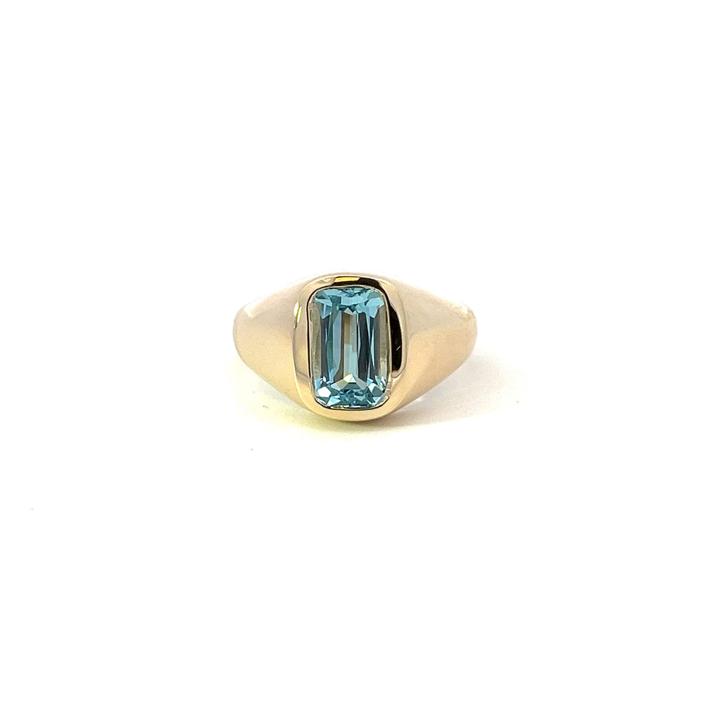 
                  
                    Emerald Cut Aquamarine High Polish Men's Signet Ring
                  
                