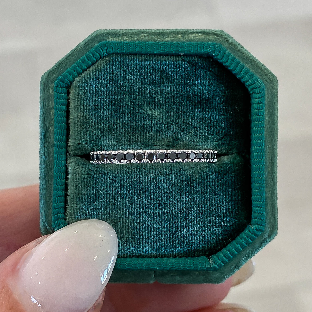 14K Yellow Gold Black Diamond Straight Stackable Band