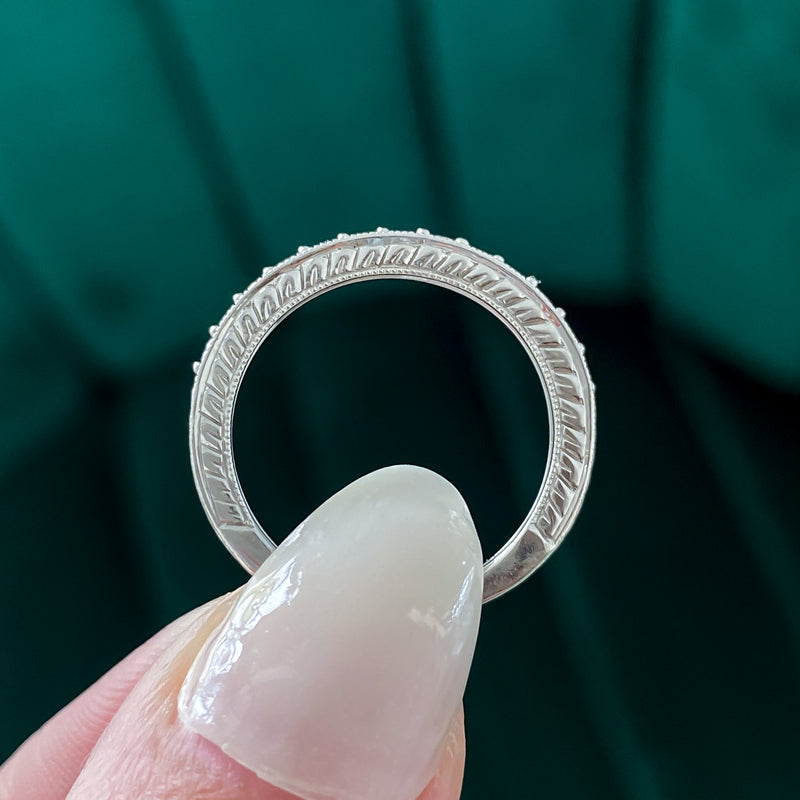 Previously Loved Diamond Wedding Band with Hand Engraved Detail