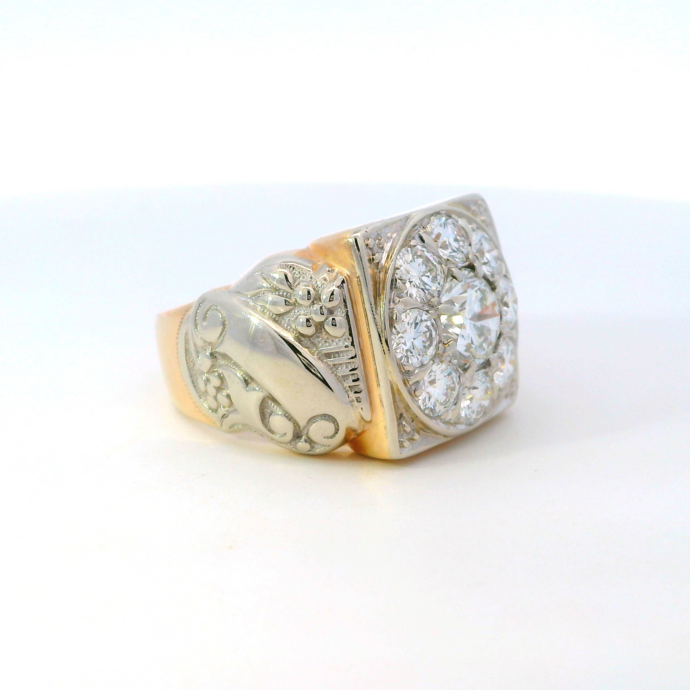 
                  
                    Previously Loved Round Diamond Center with Diamond Halo Men's Ring (Sold As Is)
                  
                