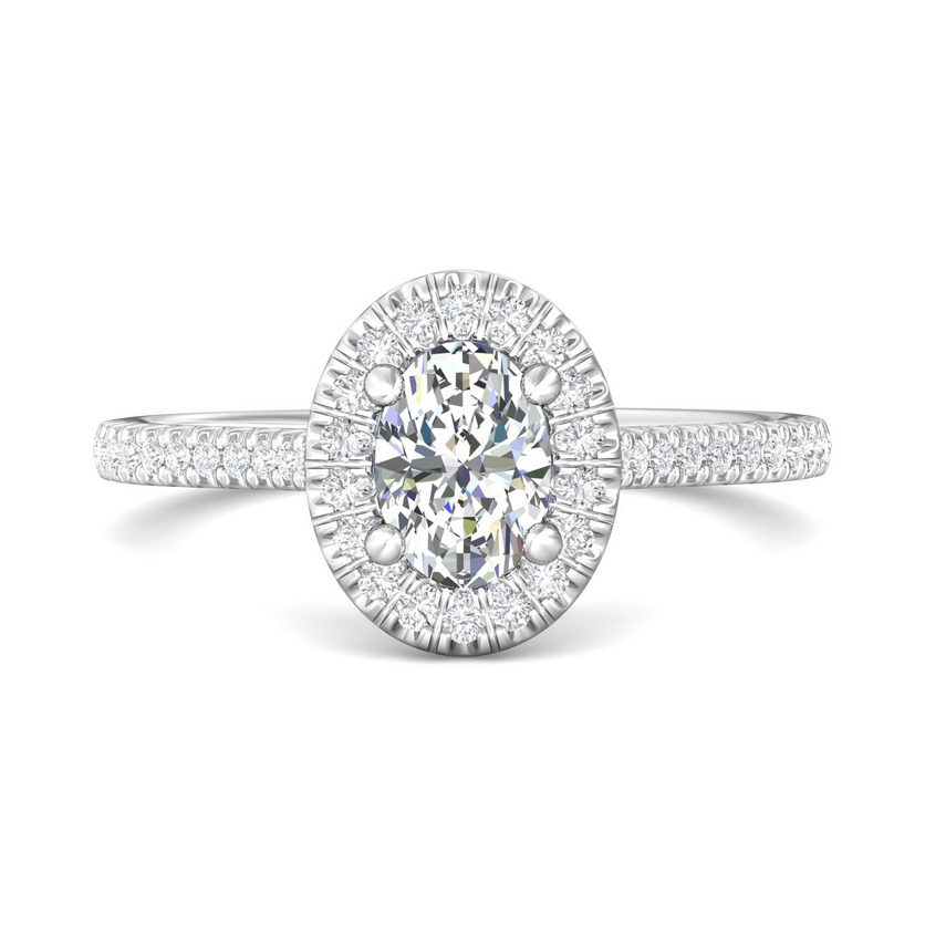 Oval Diamond Halo Semi Mount Engagement Ring Setting with Diamond Gallery Detail (Does Not Include Center Stone)