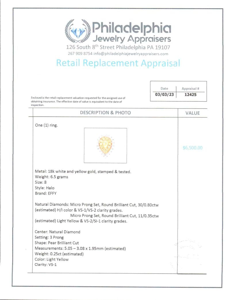 "Previously Loved" - "Effy" - 18kwy - 1.40cttw - Yellow Dia Halo Ring - Size 8 - 4.2 dwt