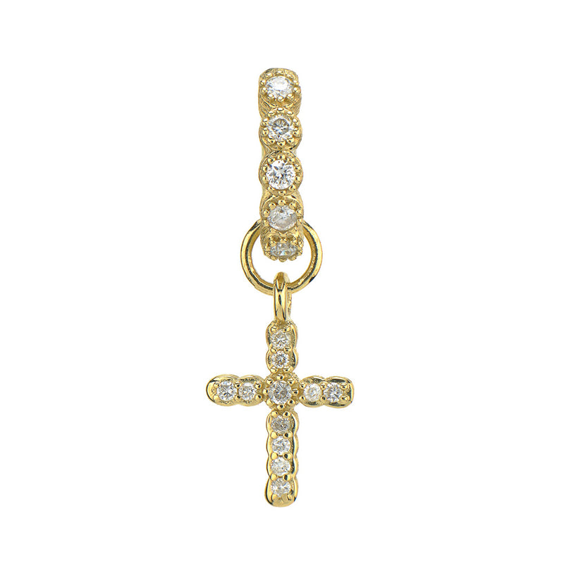 Yellow Gold Petite Pave Cross Charm (Single)