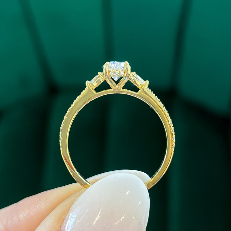 Petite Diamond Band and Pear Shape Accent Stones Engagement Ring Setting (Does Not Include Center Stone)