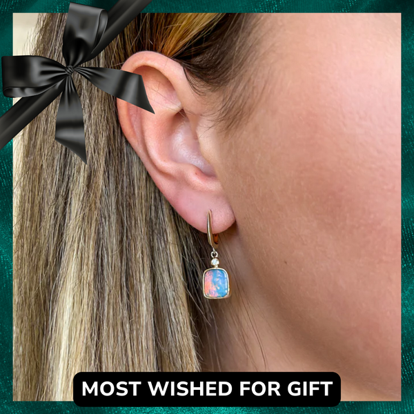 Australian Doublet Opal Dangle Earrings with Diamond Bezel Accent (Pair)