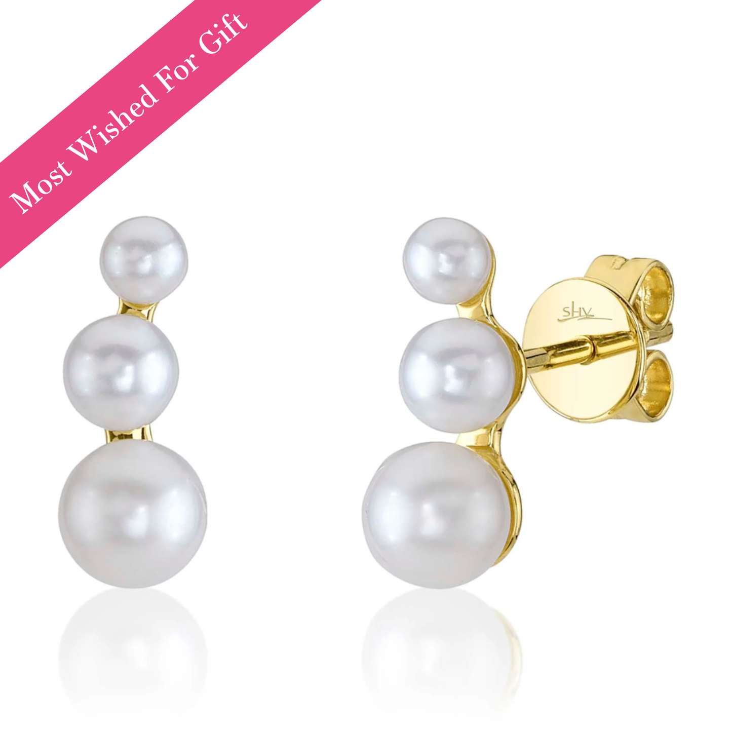 Graduated Trio Pearl Stud Earrings